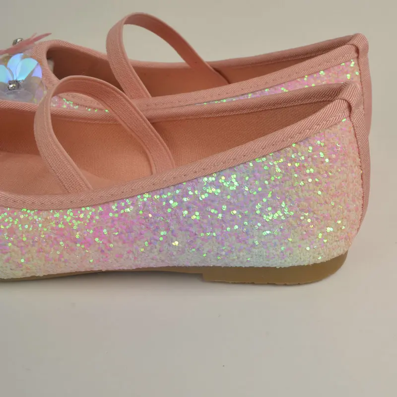 2024 ragazze colorate lucide glitter balletto sequenza laser decorazione fascia elastica punta tonda scarpe da festa piatte