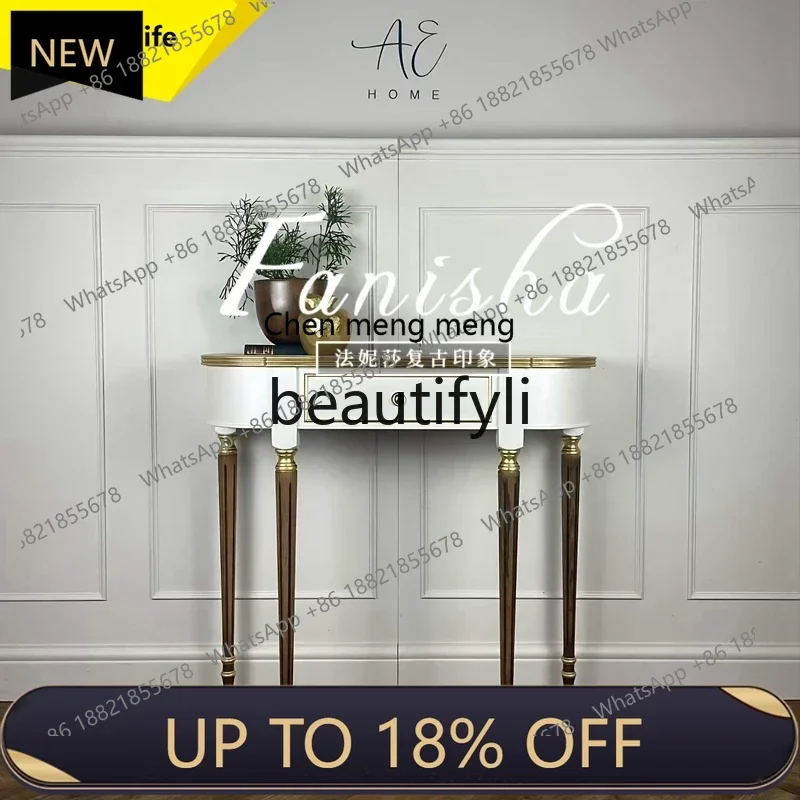 

P178 French Retro Solid Wood Entryway Cabinet Semi-Circular Luxury Wall-Mounted Entryway Table