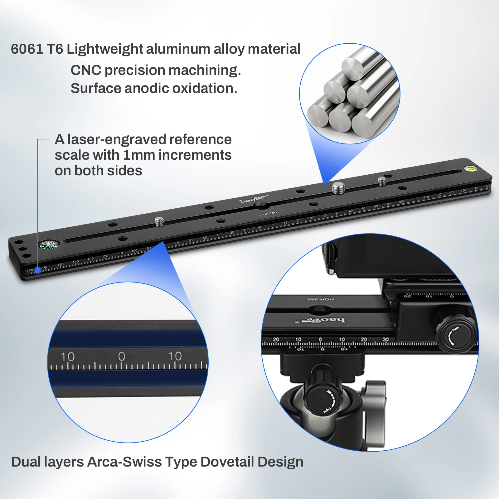 Haoge-スライド式カメラ三脚レール,350mm,多目的,ダブルダブテール,ロング,クイックリリース,ボールヘッドクランプ,arca互換