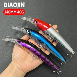 140mm 40g Trolling Minnow Fishing Lure Deep Sea Artificial Bait Saltwater Pesca Carp Pike Walleye Seabass Tuna Fishing Supplies