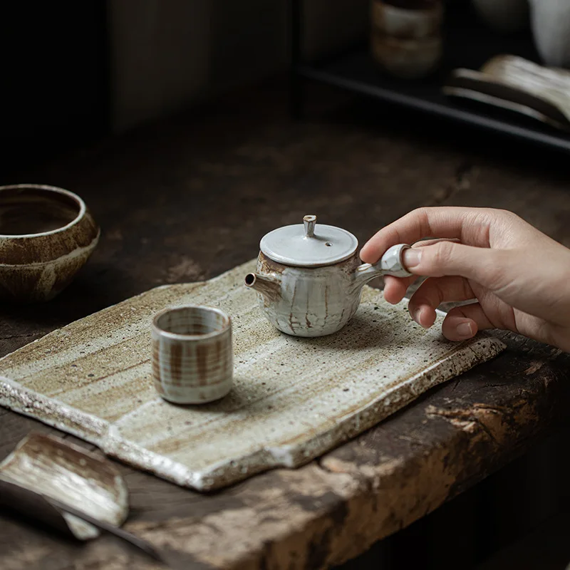 Jingdezhen Pure Handmade Ceramic Side Handle Pot, Japanese Powder Tea Maker, Small Teapot, Single Pot For One Person