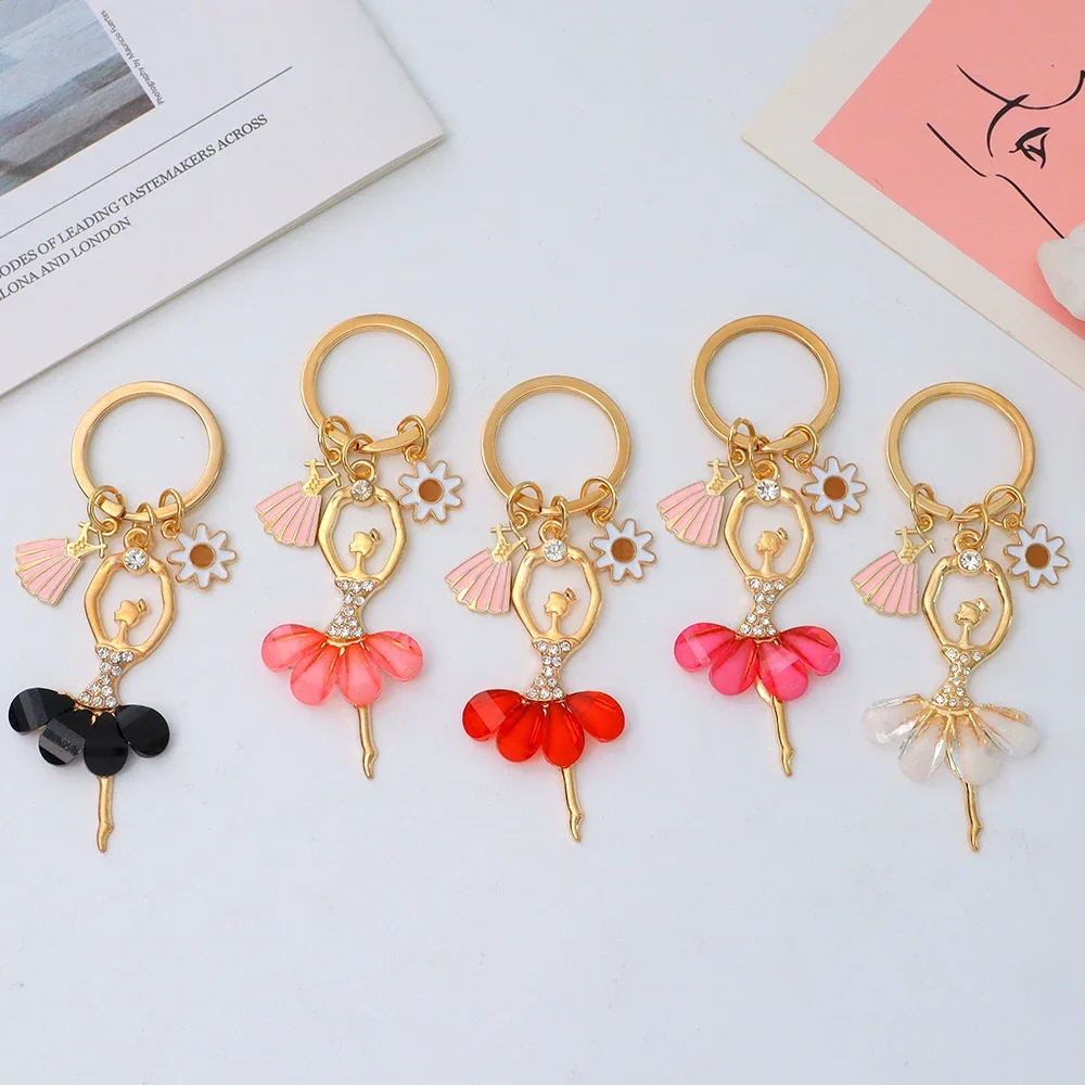 Fashion Ballerina Girl Keychain Rhinestone Sunflower Pendant For Women Bag Charms Car Key Chains DIY Jewelry Birthday Gift