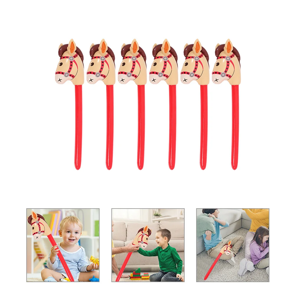 6 Pcs Balloons Horse Head Stick Prop Kids Toys Sports Party Favors Inflatable Child