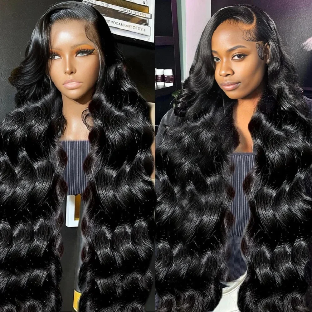 44 46 Zoll 200 Density Naturfarbene Body Wave Echthaarperücken für Frauen, vorgezupft, vorgebleicht, 360 Full Lace Frontal Perücken