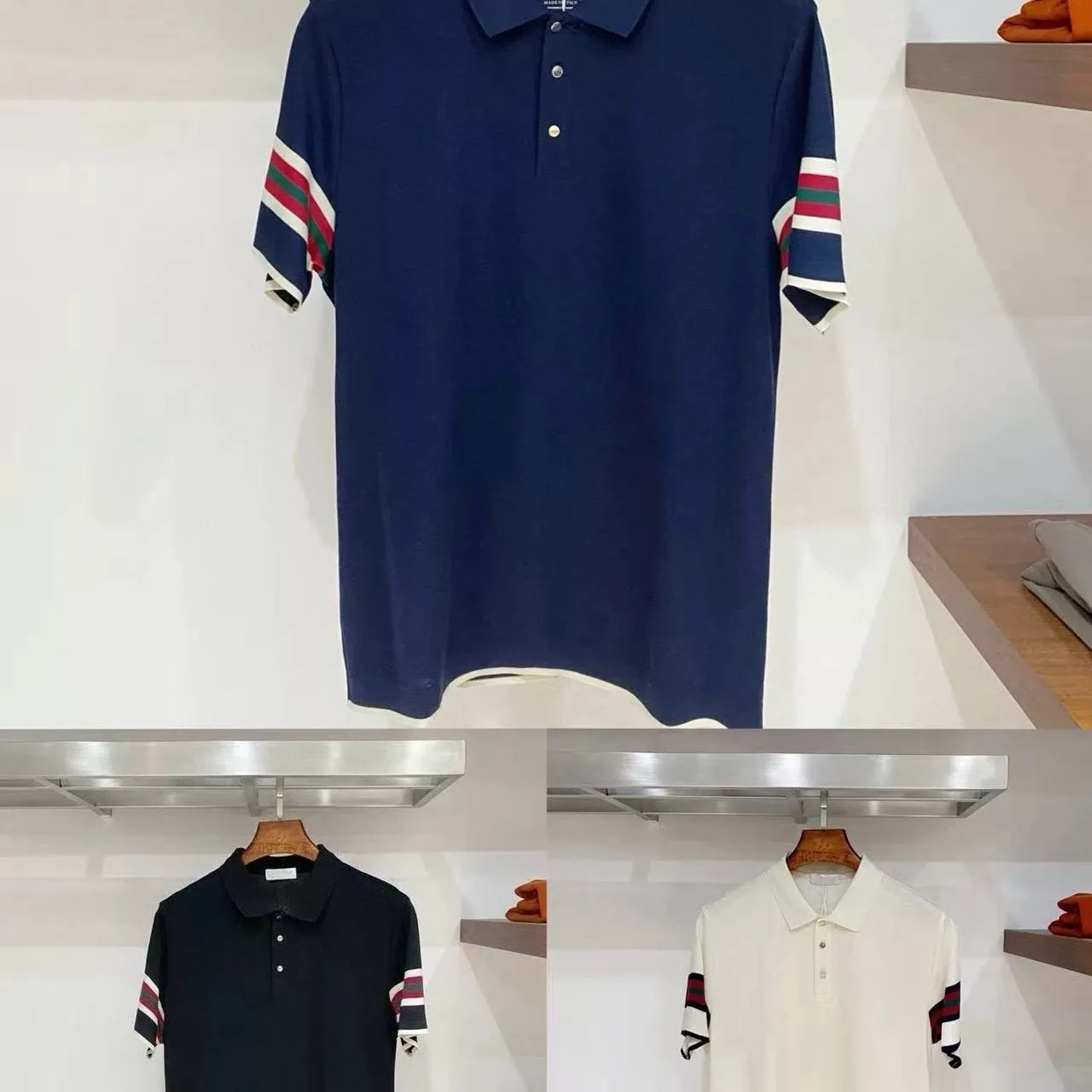 Italy BC autumn and winter new fashion embroidery business casual lapel polo shirt contrasting color short sleeve tide