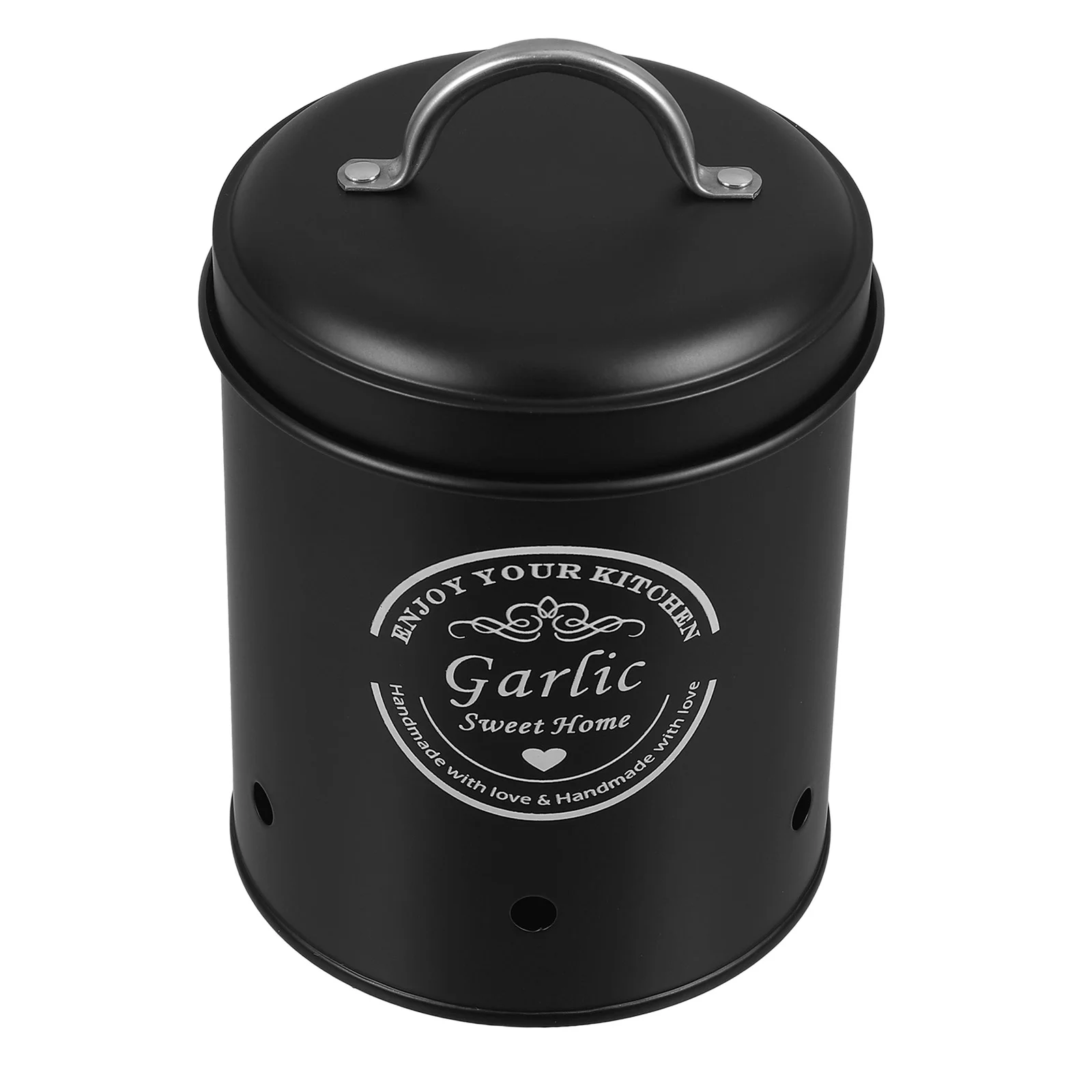 

Container Vegetable Storage Barrel Food Containers with Lids Onion Bin Iron Garlic Holder Countertop Ginger Jar for Home