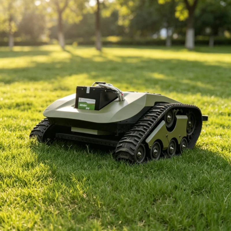 All Terrain Robotic Crawler Lawn Mower Wireless Radio Control Grass Trimming Robot For Commercial Landscape Farm Hillside