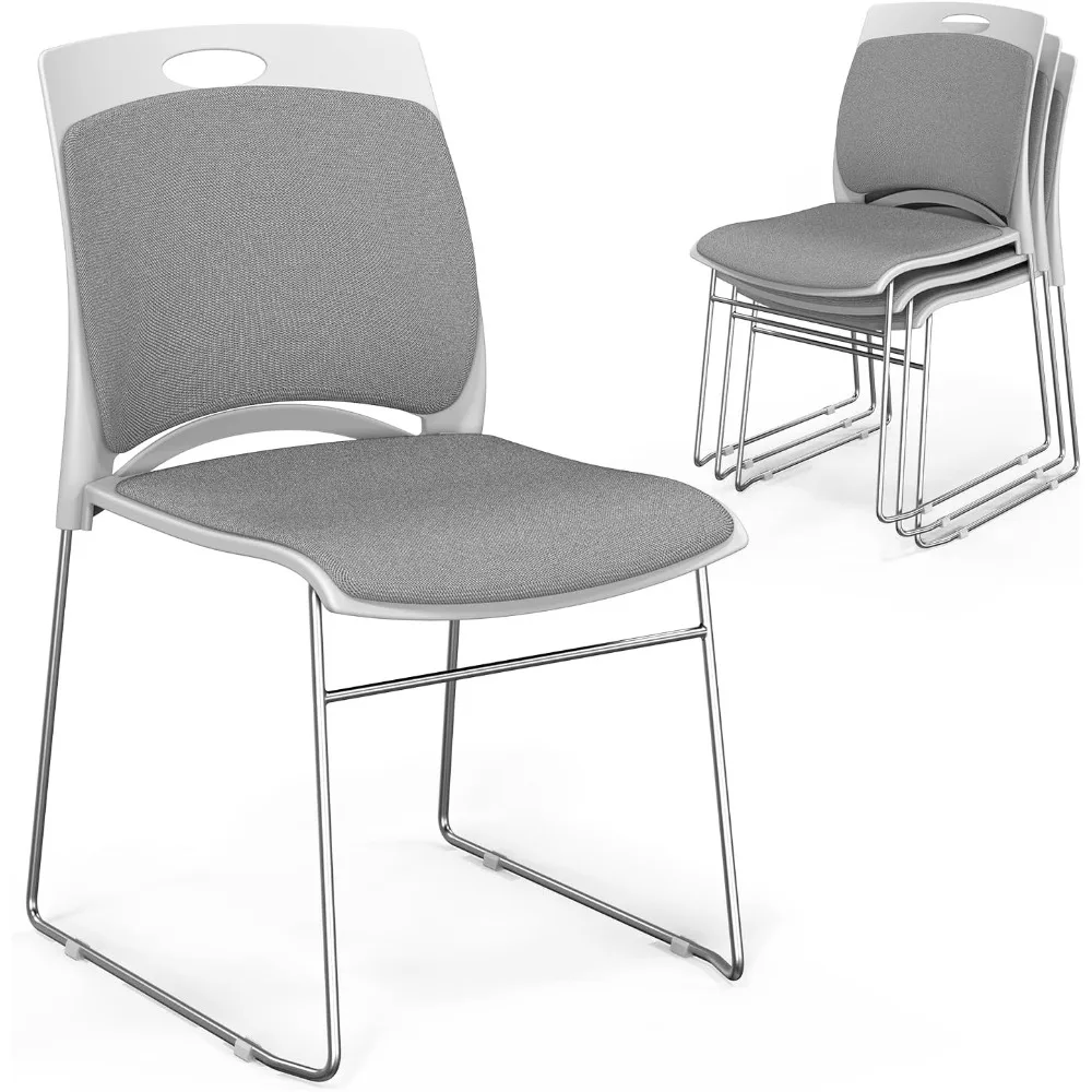 Sillas apilables con Base de Metal para oficina, asiento y respaldo ergonómicos acolchados de plástico, capacidad de 350lbs, Juego de 4