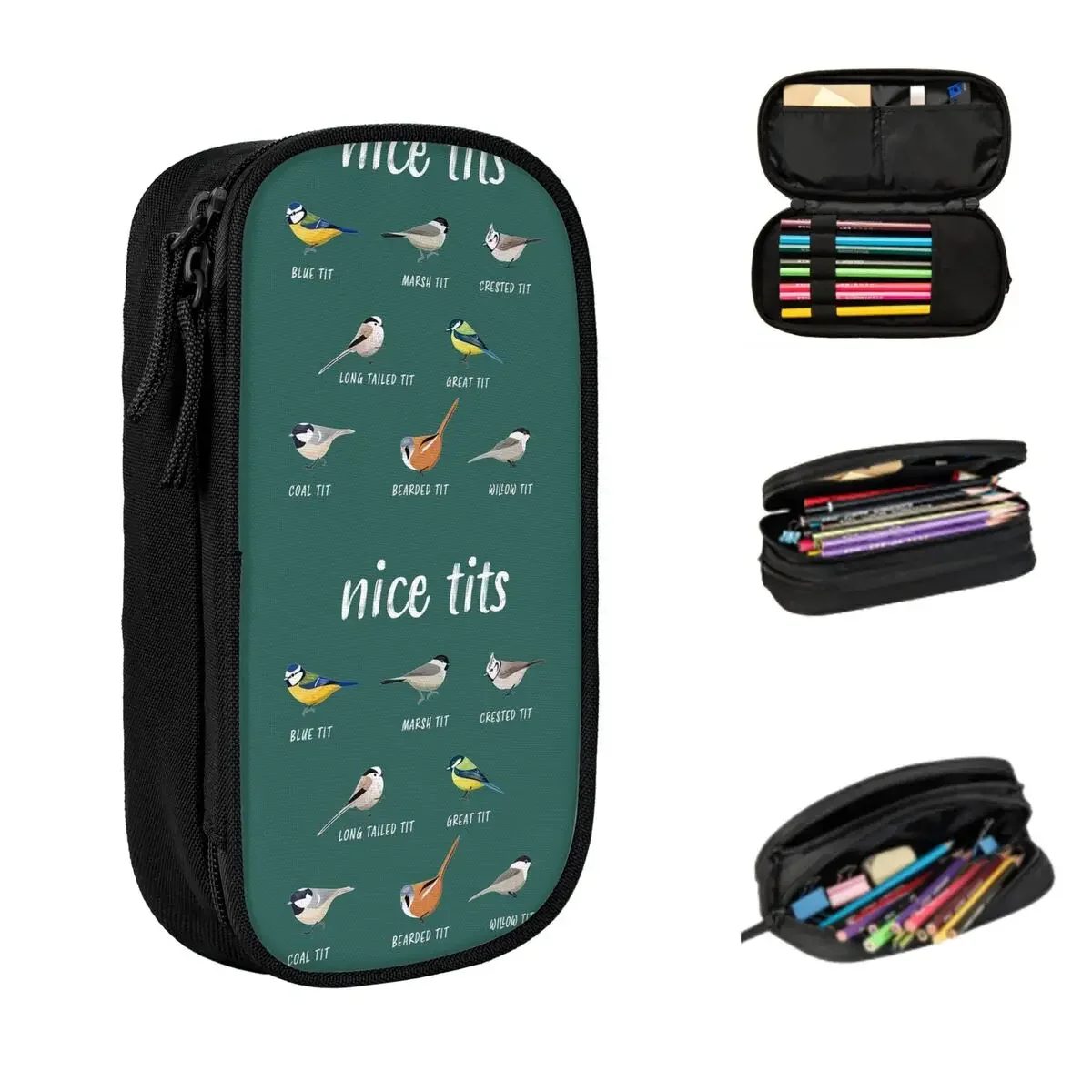 Nice Tits Funny Bird Watching Gift Pencil Cases Large Capacity Pen Bags Pen Box Pencil Pouch For Boys Girls Students Stationery