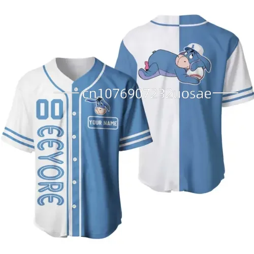 Summer New Disney Free Custom Baseball Jersey Eeyore  White Blue Disney Unisex Cartoon Graphic Casual Baseball Shirt