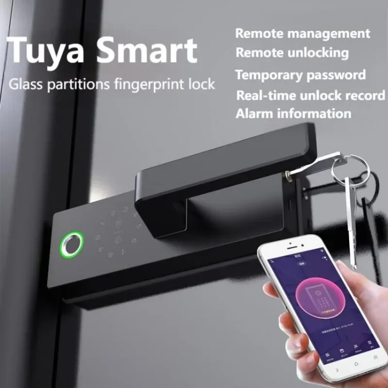 Tuya Glass Fingerprint Door Lock Real-time Unlock Record Standard Unlock Method Support Password IC Card Key