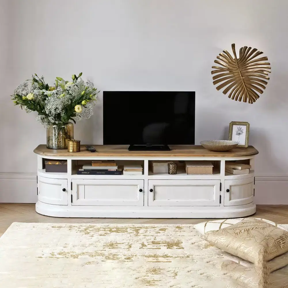 

*American Country-Style Solid Wood TV Cabinet Living Room Storage Console for Small Spaces (Retro French-Style)