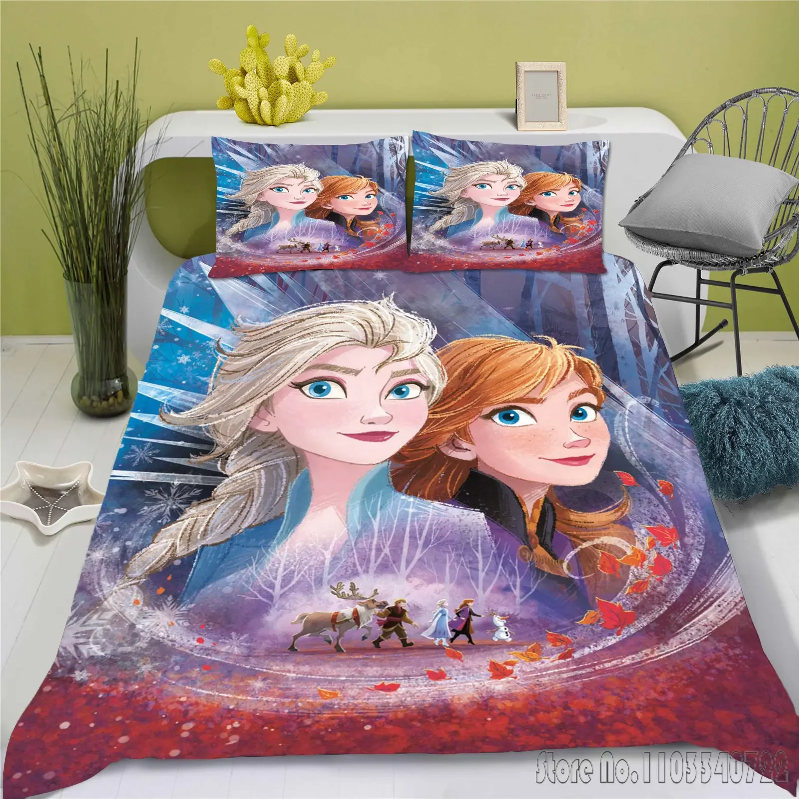 Cartoon  Elsa Cute Frozen Love Child Duvet Cover Set HD Comforter Cover Bedclothes for Kids Bedding Sets Bedroom Decor