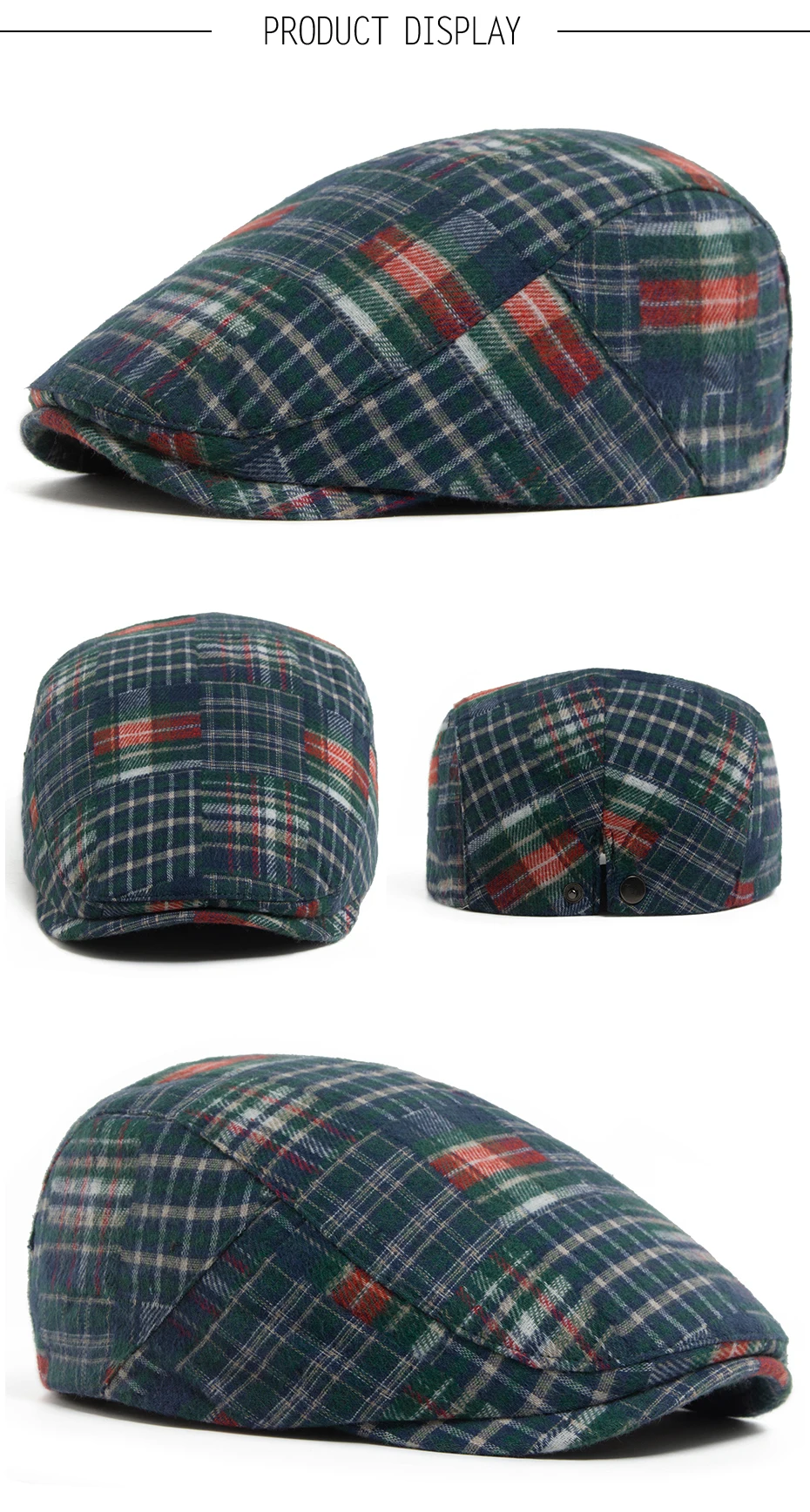 Neue Y2K Patchwork-Baskenmütze mit großem Karomuster, lässige Retro-Flatcap für Damen und Herren, modische Vintage-Hip-Hop-Newsboy-Mütze für Frühling und Herbst, Unisex – Detail 4