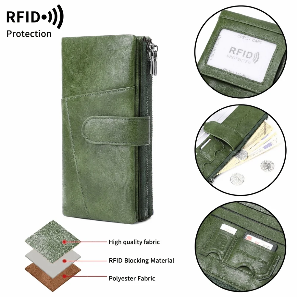 Retro RFID Anti-Theft Women's Wallet Large Capacity Double Zipper Credit Card Holder Credit Card Slots Tri-fold Wallet Daily Use