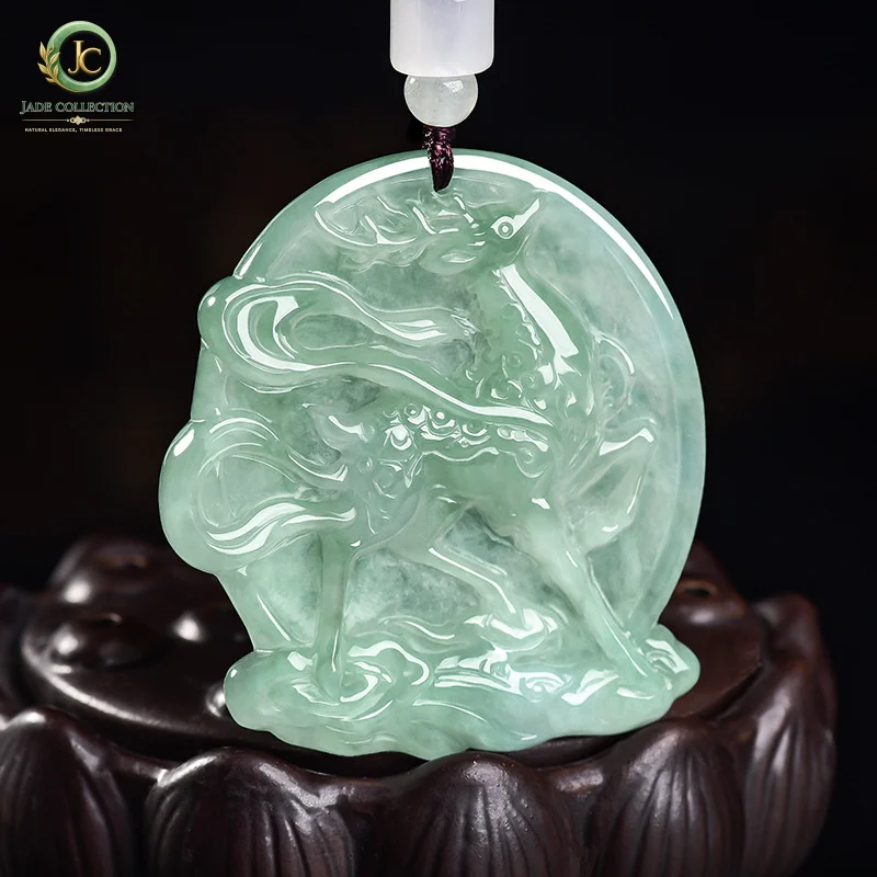 NaturalAJadeite oil green deer pendant, nine-color deer pendant, ice jade pendant, jade ornament for men and women