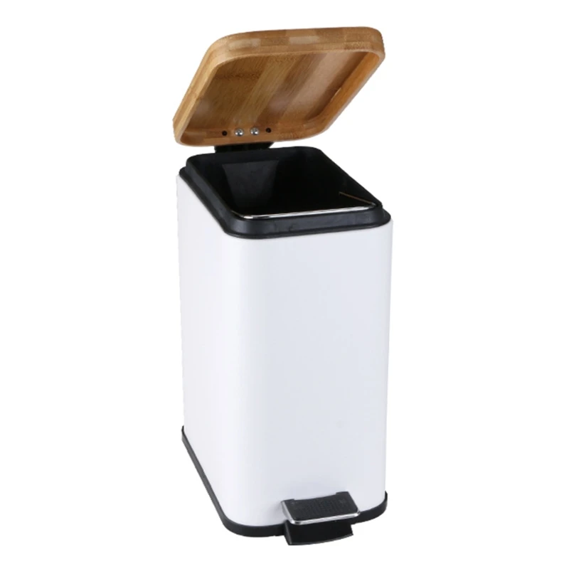 Step Trash Can Garbage Rubbish Bin with Bamboo Lid Waste Container Bathroom Kitchen Office Decor DropShip