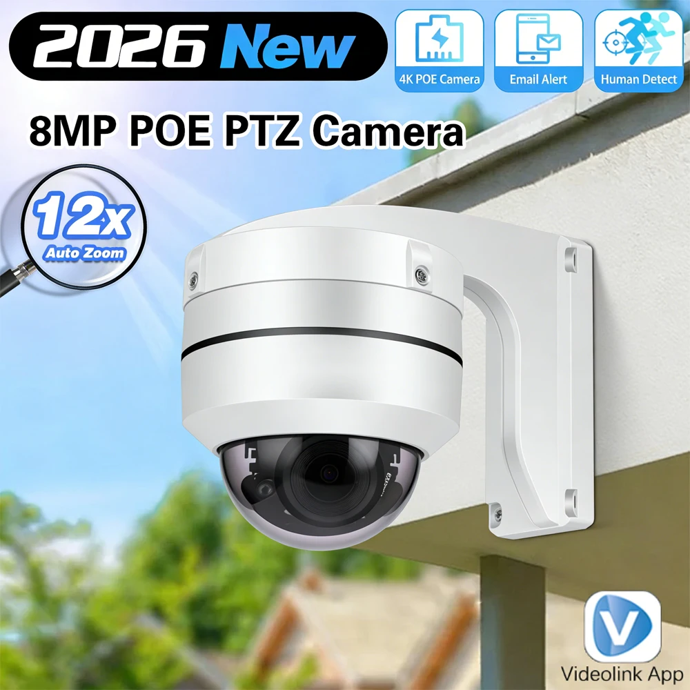 

4K 8МП POE PTZ купольная камера с 12-кратным/10-кратным оптическим зумом, водонепроницаемая уличная камера видеонаблюдения, система безопасности POE, 5МП IP купольная камера
