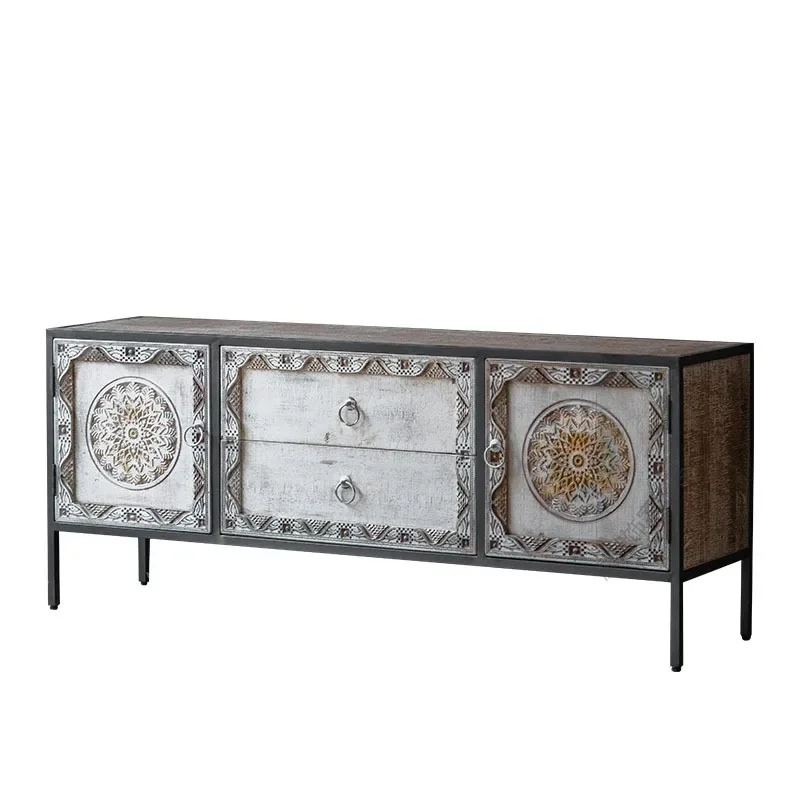 

American rural retro old carved TV cabinet