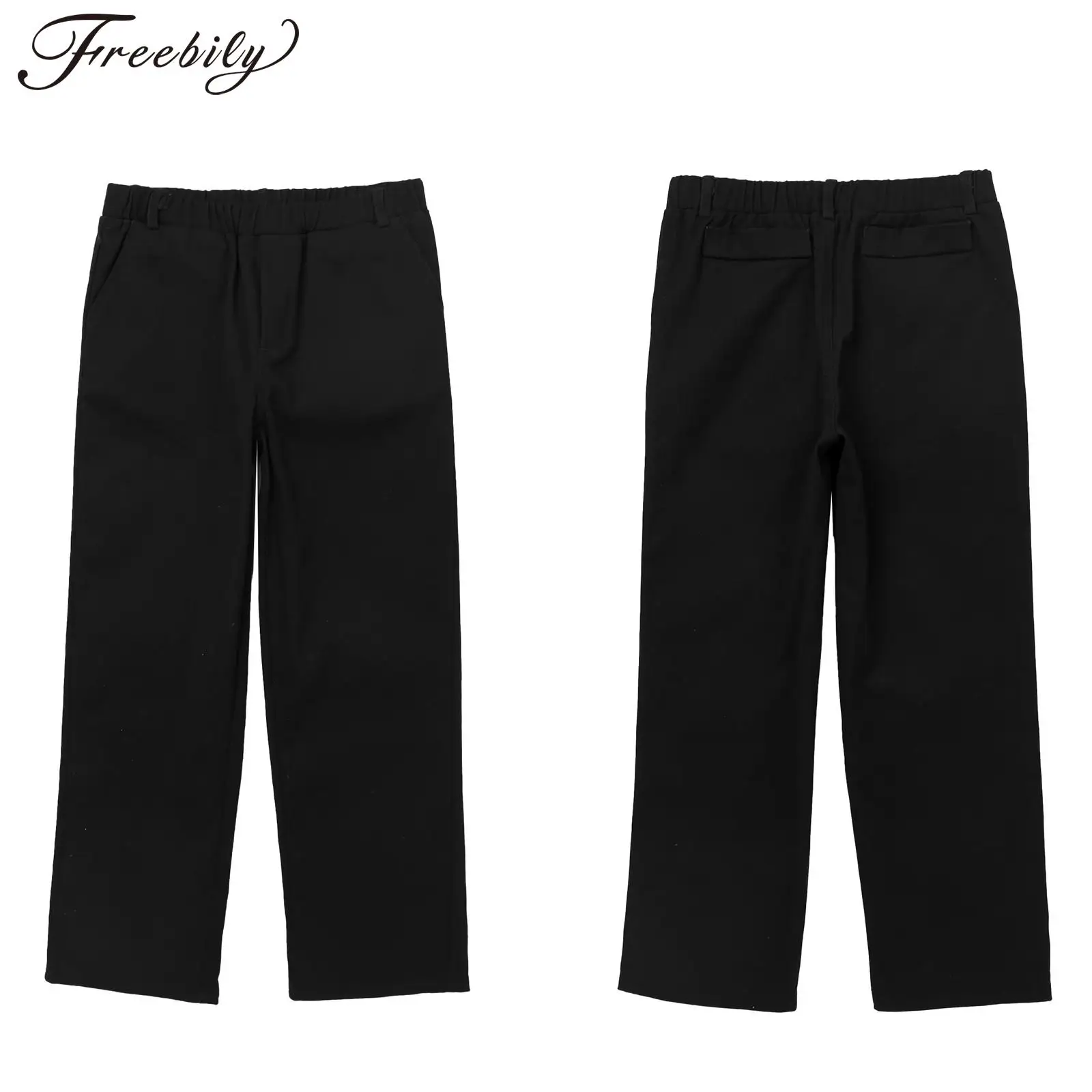 Children's Boys Pull-On Casual Uniform Pants Formal Dress Pant for Kids Wedding Party Performance Trousers