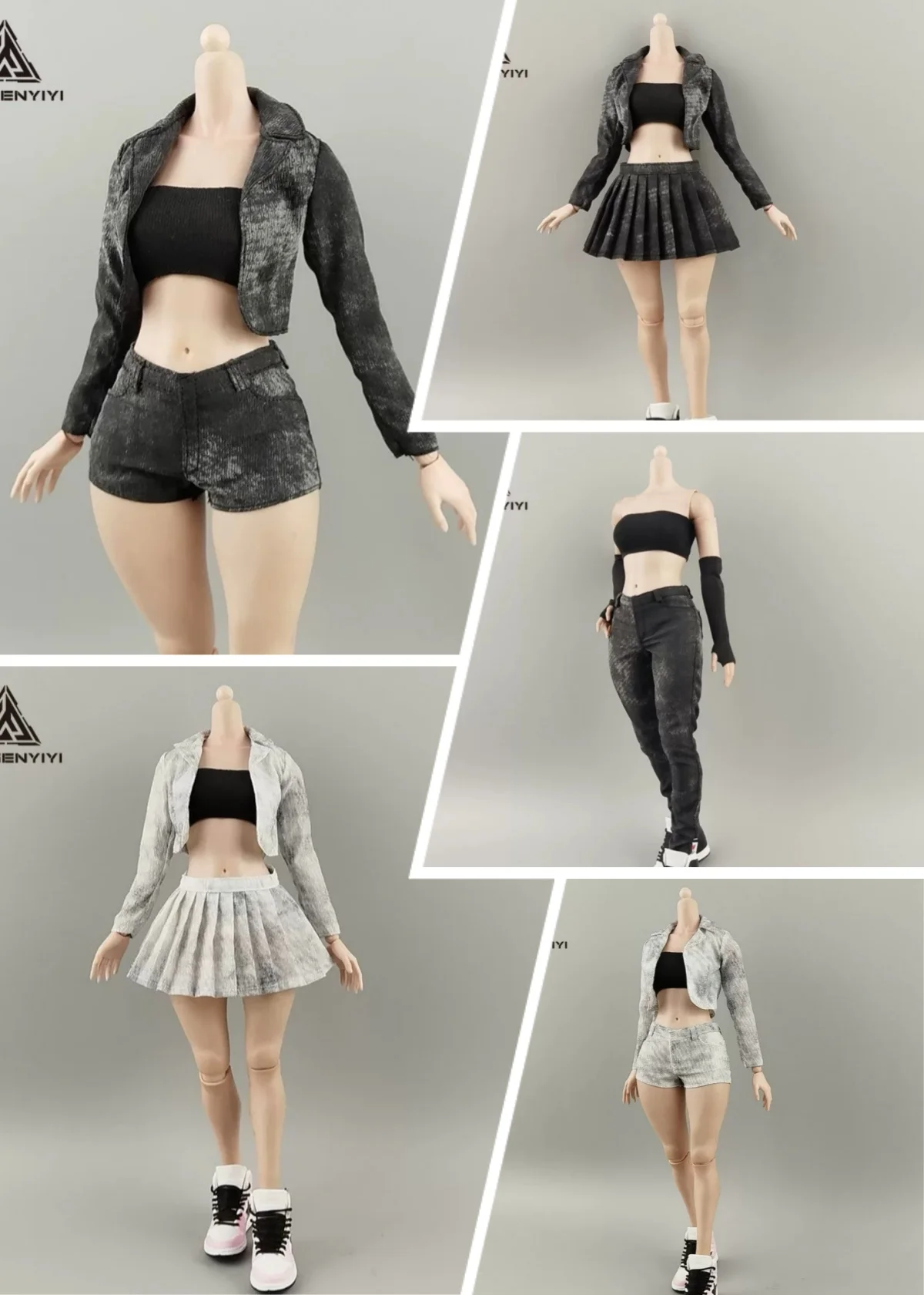 【Only Clothes】1/6 Scale Female Soldier Handmade Fabric Printing Jacket Pleated Skirt Shorts Tight Pants Fit 12''Action Body Toys