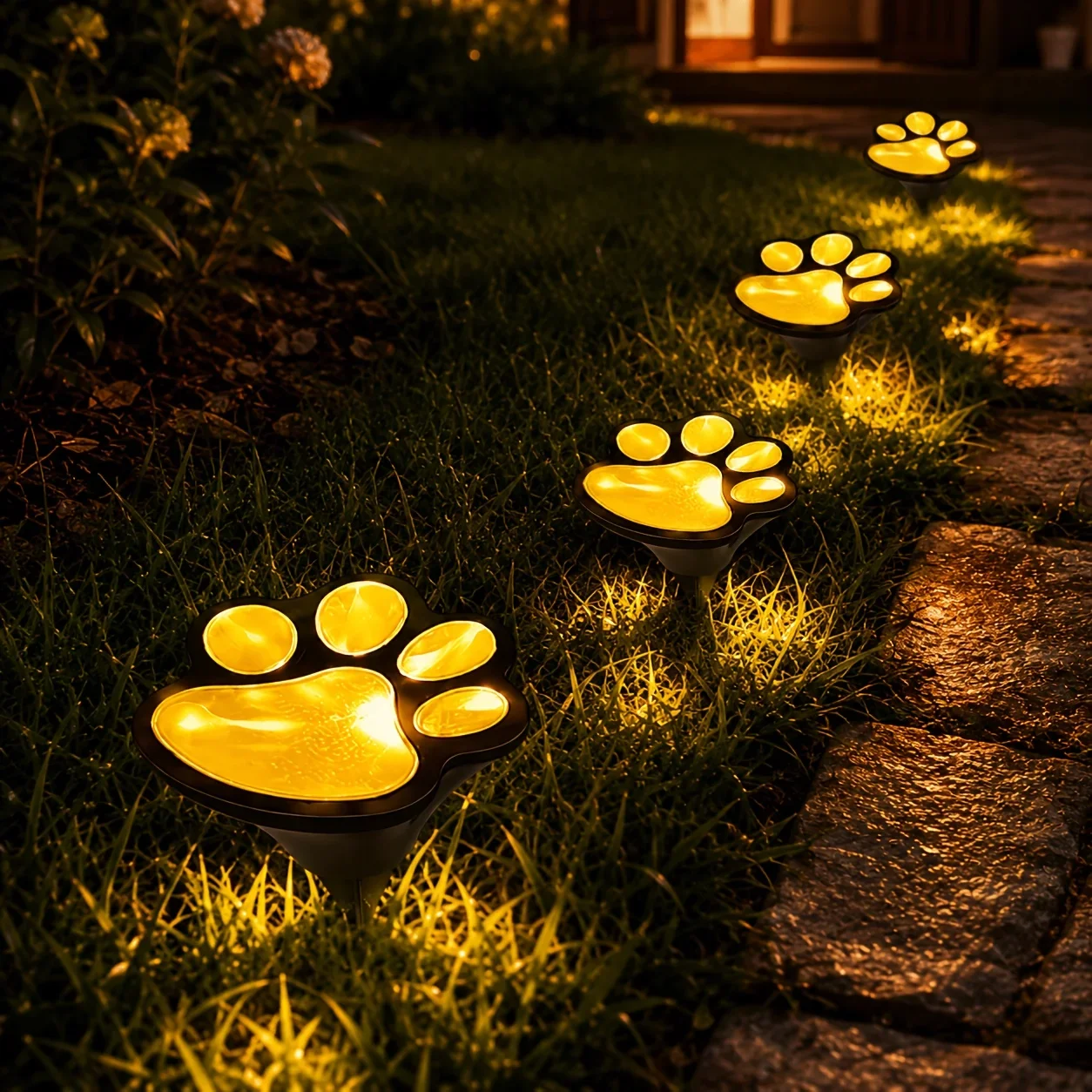 Outdoor Solar LED Animal Claw Print Lights, 4pcs Cat Paw Solar Garden Lawn Lamp, Pathway Decor Light for Holiday Ornaments