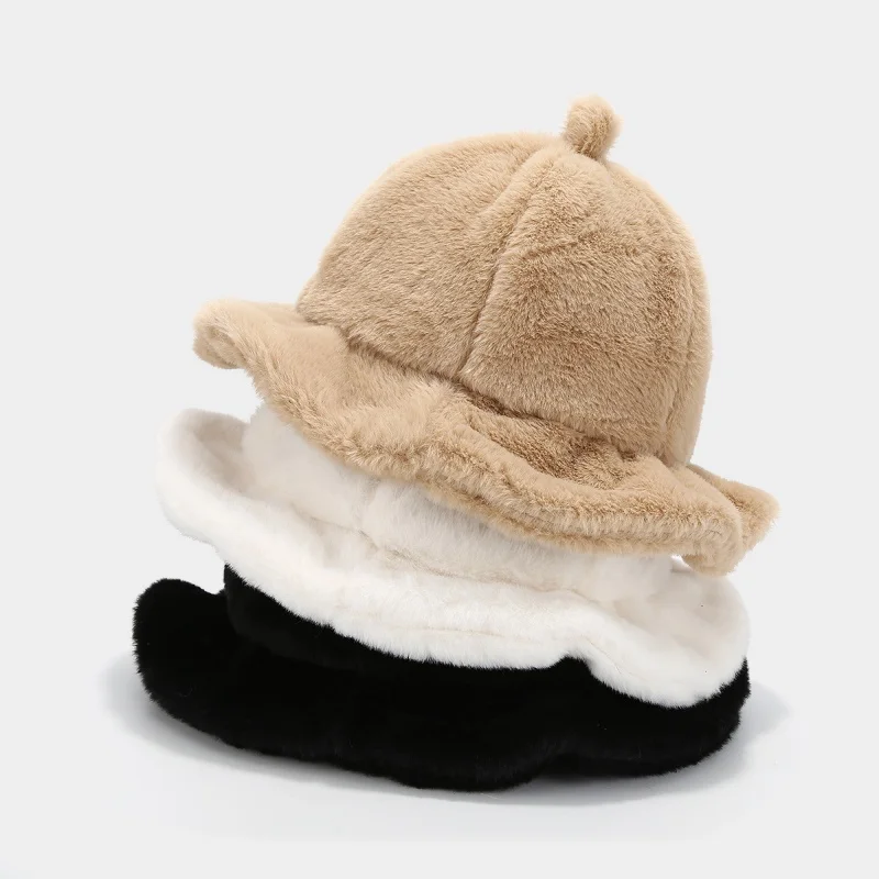 Solid Fungus Edge Plush Basin Hat Cute Unique Nipple Pointed Hat Autumn Winter Shopping Traveling Velvet Warm Fisherman Cap