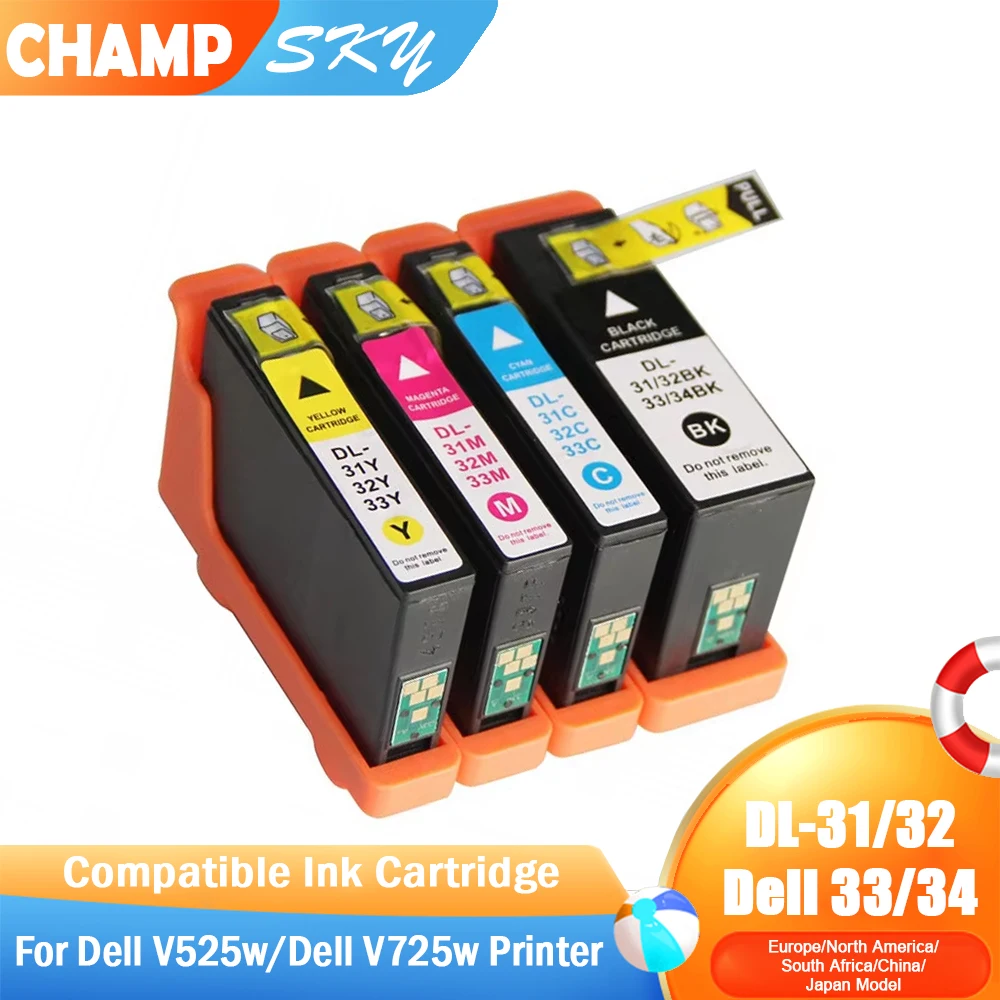 Sky For Dell 31 32 33 34 Premium Color Compatible Inkjet Ink Cartridge for Dell V525w V725w 725 Printer