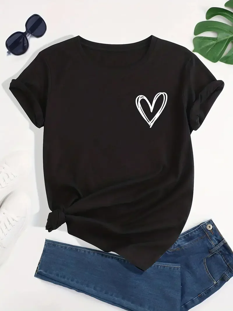 Love Printed Minimalistische Dames T-Shirt Casual Veelzijdige Basic Zomer 2024 Nieuwe Minimalistische Korte Mouwen