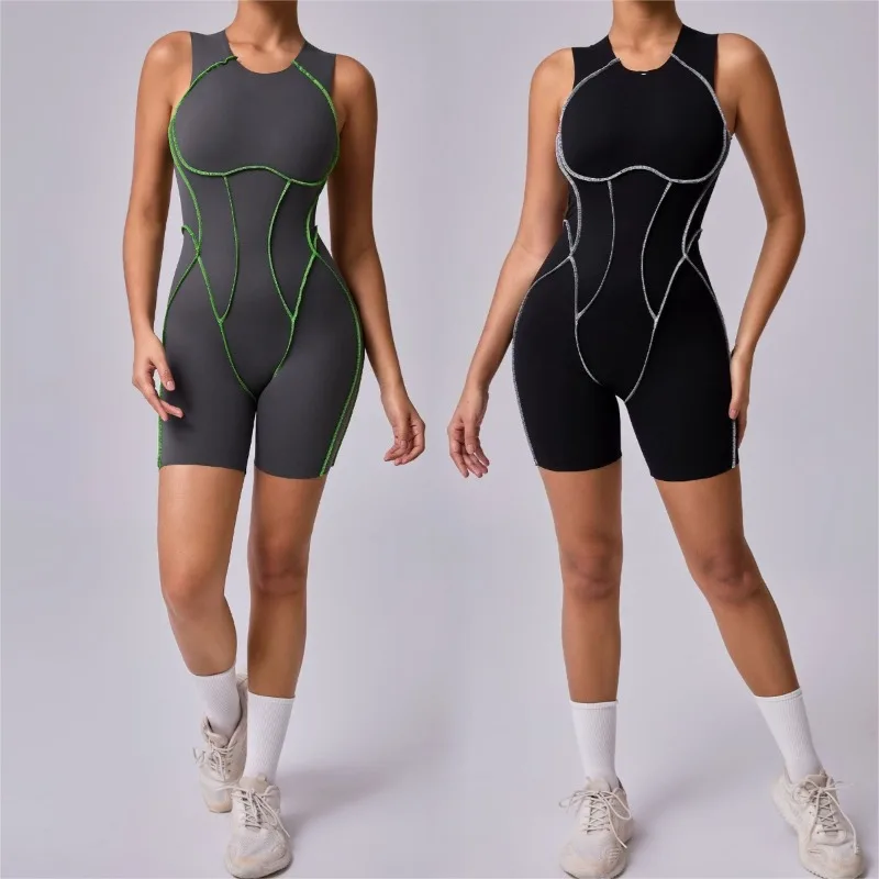 

Women's Yoga Jumpsuit - Color-Blocking Sleeveless Tight Workout Bodysuit with Backless Design for Gym Fitness Running Workout