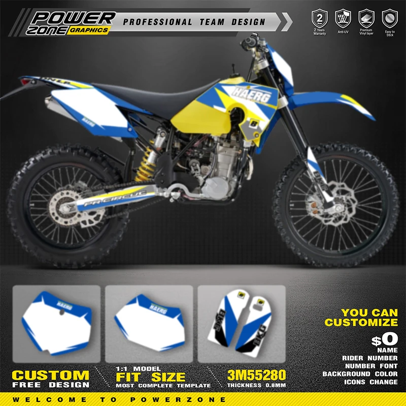 PowerZone Custom Team Graphics Backgrounds Decals Stickers Kit For HUSABERG FE 2006 2007 2008 Number Name Custom