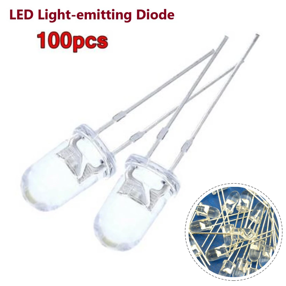 100pcs 3mm LED Diode Lights Assorted Kit Round Clear Lens Emitting Lamp Red Blue Green White Yellow For Arduino PCB Circuit