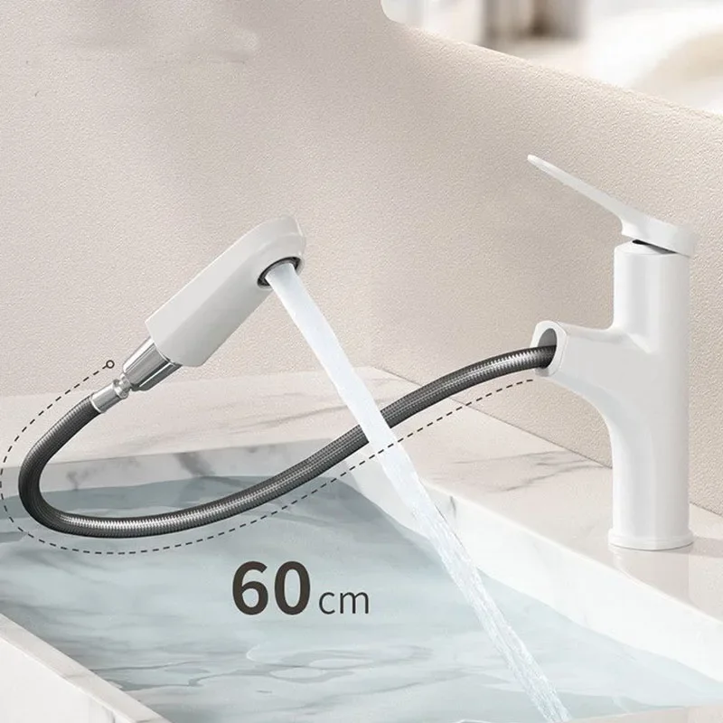 

Белый смеситель для умывальника для ванной комнаты, выдвижной смеситель для кухонной раковины, смеситель для кухонной мойки с горячей и холодной водой, монтируемый на палубе