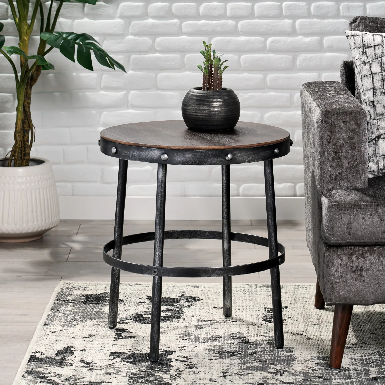 RIVET Side Table - Modern Industrial End Table for Living Room or Bedroom