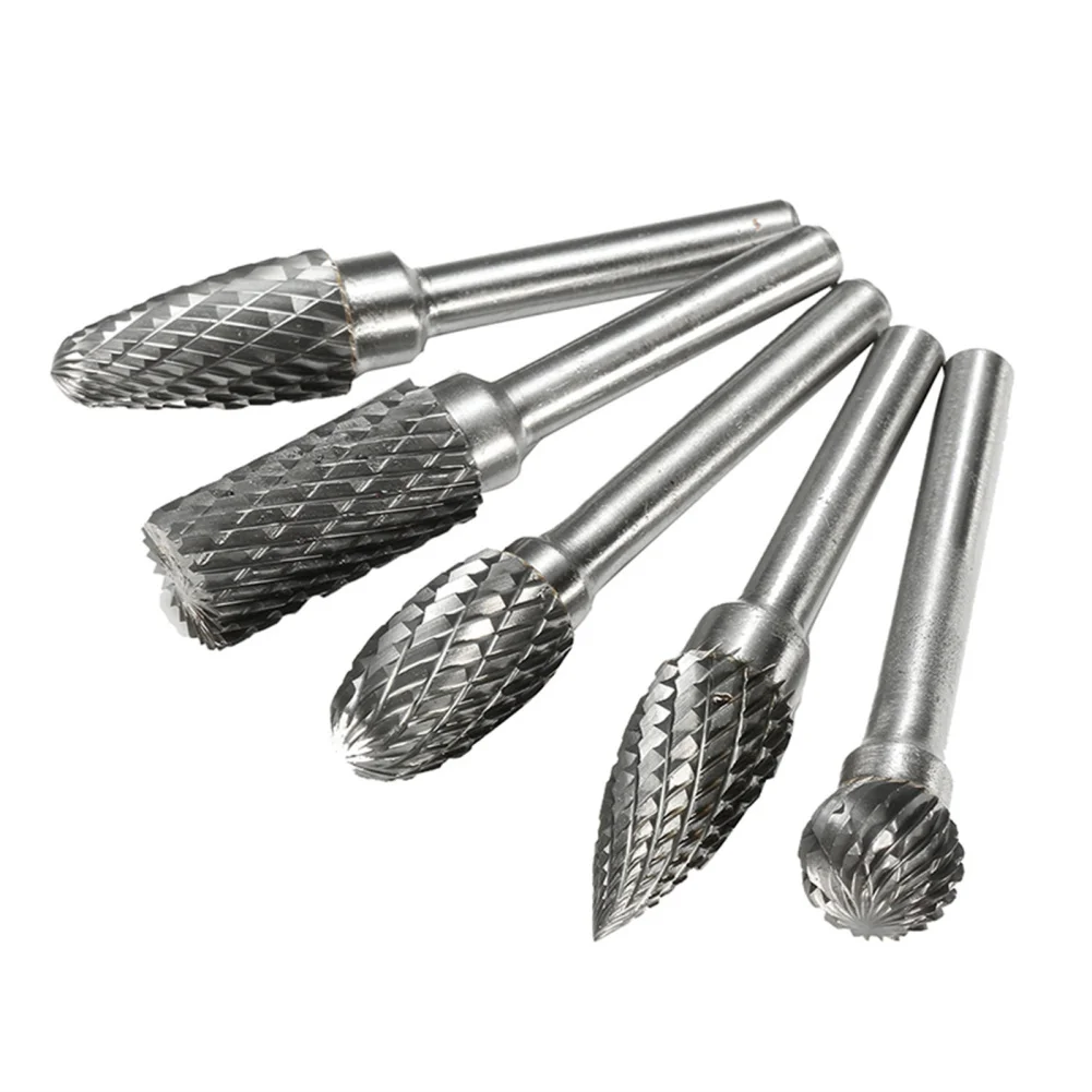 

5pcs Double Carbide Groove Rotary File Set, 0.2 x 0.4" Grinding Head Tungsten Carbide Burr Milling Cutter Drill Bit Set