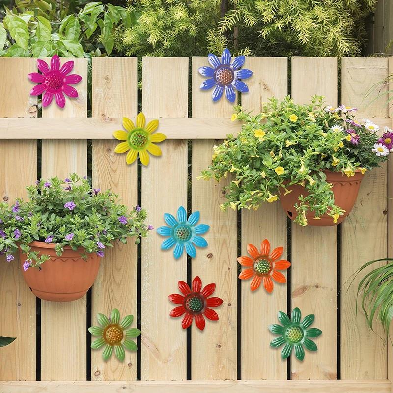 Outdoor Garden Iron Daisy Wall Hanging Decor, Villa Courtyard Metal Flower Wall Art, Creative Horticulture Ornament Home Wall
