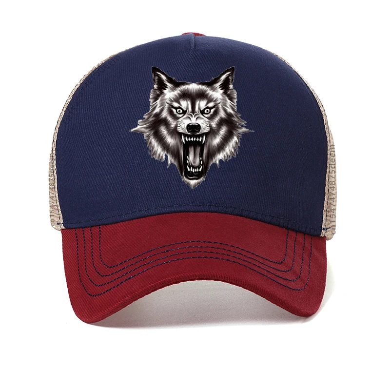 Ferocious wolf baseball caps men animal wolf Mesh Snapback cap visor hats for women Hip Hop Hat Cotton solid color trucker bone