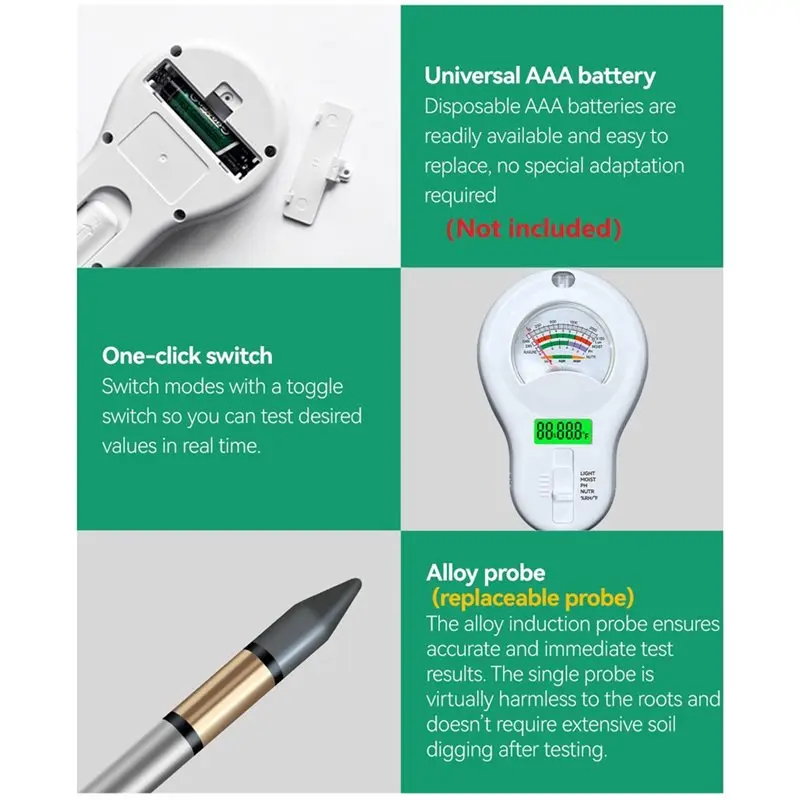 ABKY-6 In1 اختبار التربة رطوبة التربة مقياس درجة الحموضة حديقة النبات درجة الحرارة الرطوبة ضوء الشمس PH اختبار الرطوبة تستر