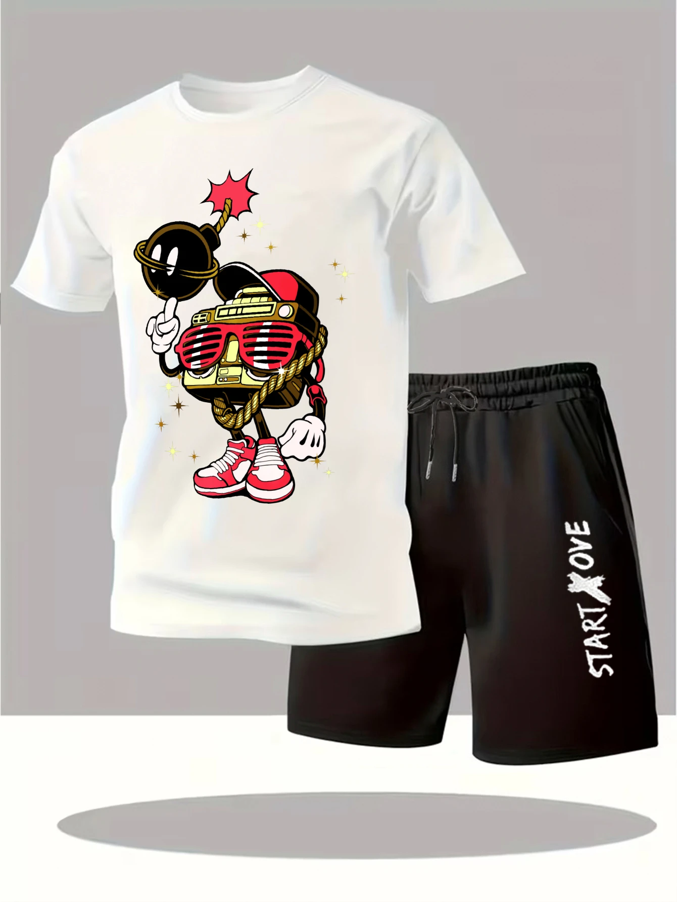 

Мужские комплекты 2025: Новинка! Модный мужской спортивный костюм с коротким рукавом, графический принт, Y2K, для мужчин