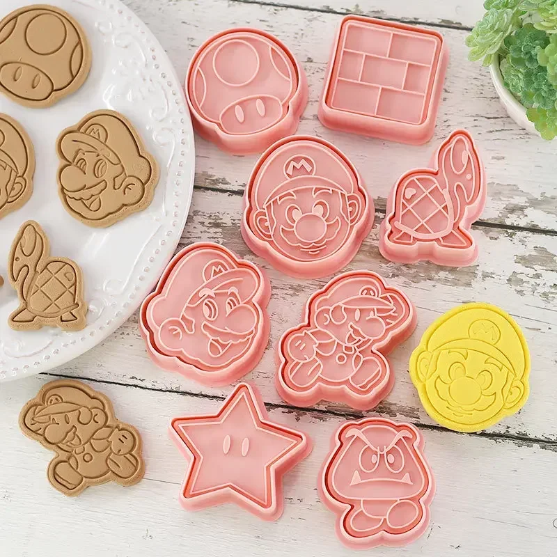 Mario Cartoon Cookie Molds Plastic DIY Baking Accessories Mushroom 3d Pressed Cookies Diy Fondant Tools for Birthday Gifts