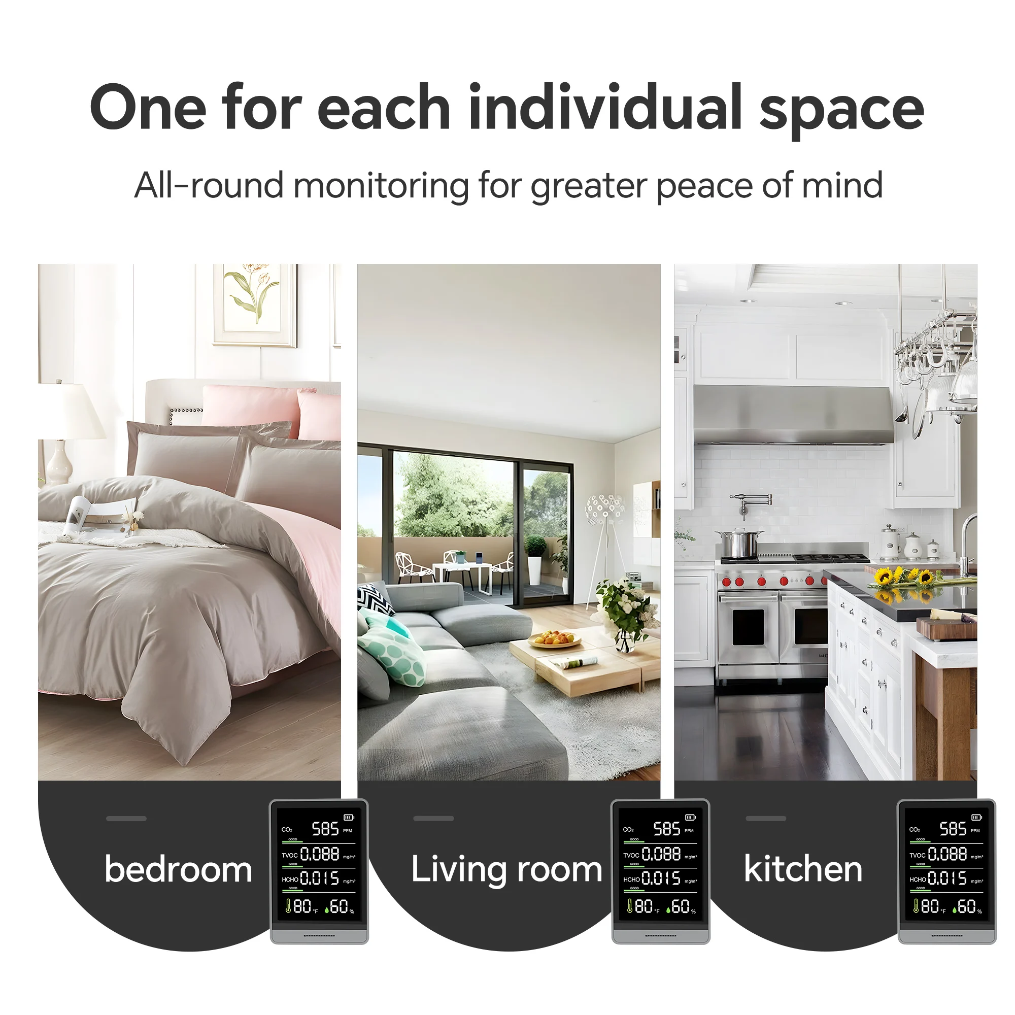 Air Quality Detector AK3 Wireless Portable Buzzer Alarm Type-C Quick Charging Long Battery Life 1000mAh Lithium Battery Home Decoration Use Temperature Humidity Measurement