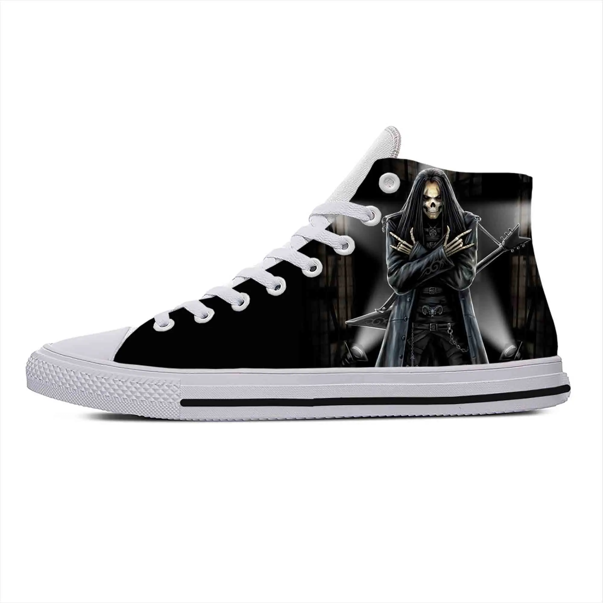 Heavy Metal Rock Skull Guitar Grim Reaper Gothic Casual Cloth Shoes High Top Comfortable Breathable 3D Print Men Women Sneakers