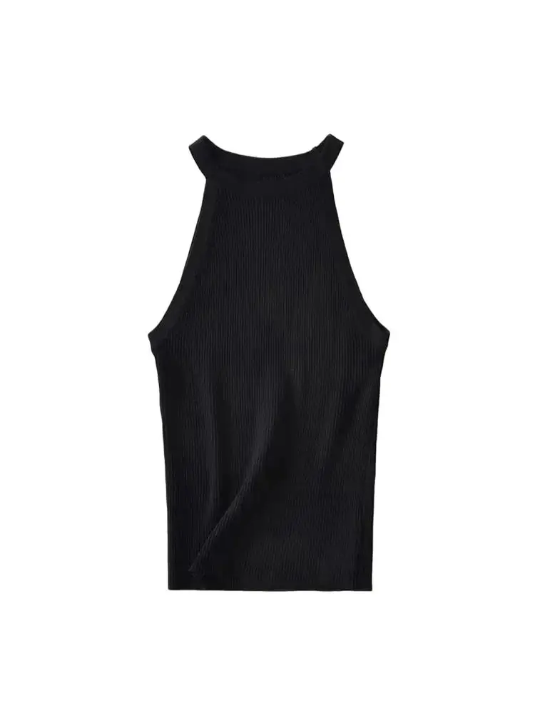 Canottiere basic in maglia a righe moda donna Canottiere sexy senza maniche o collo femminile Camis Mujer