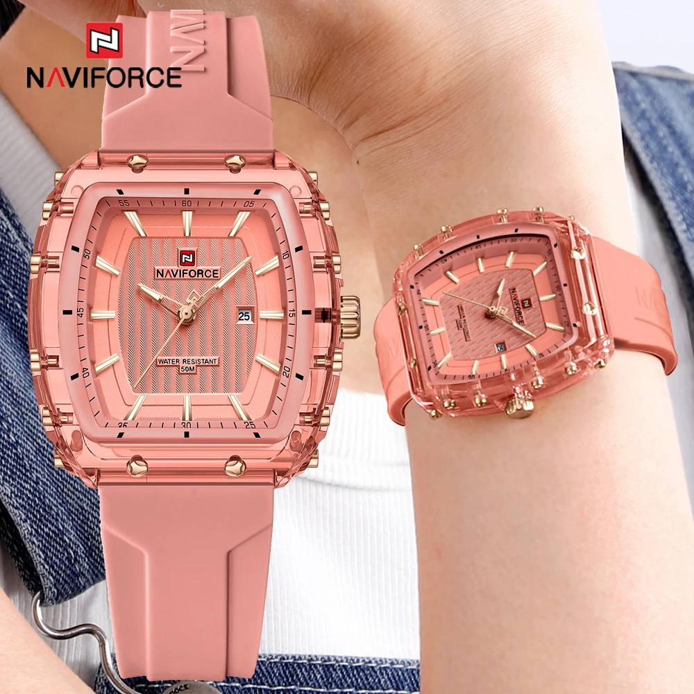 NAVIFORCE Luxury Square Watch for Woman Waterproof Luminous Ladies Watch TPU Strap Quartz Women's Watches Female Reloj