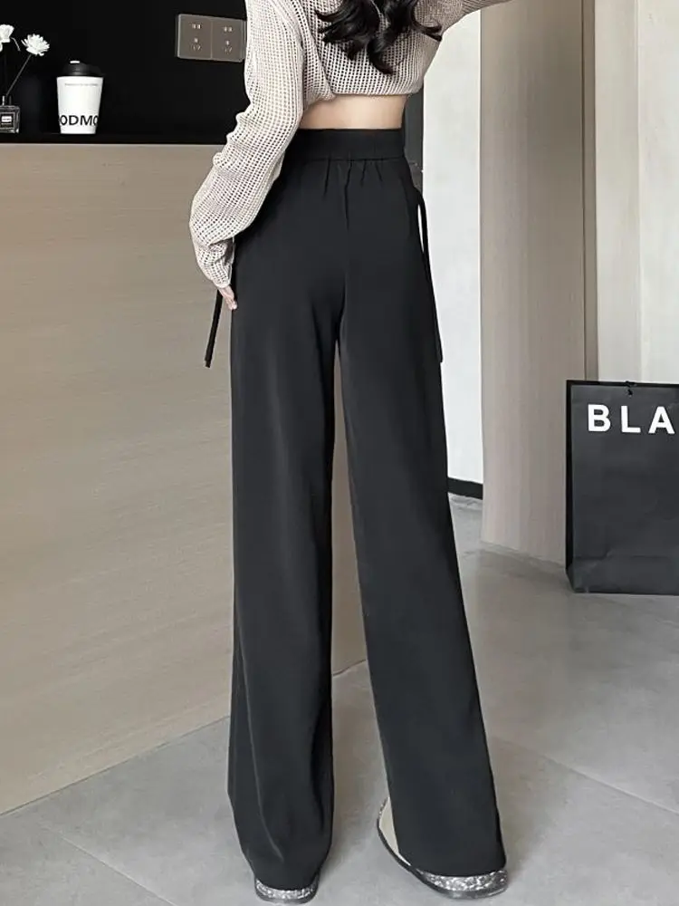 New Chinese Style Buttoned Wide-leg Pants  Women Plus Size High Waist Loose Slimming Drapey Suit Pants