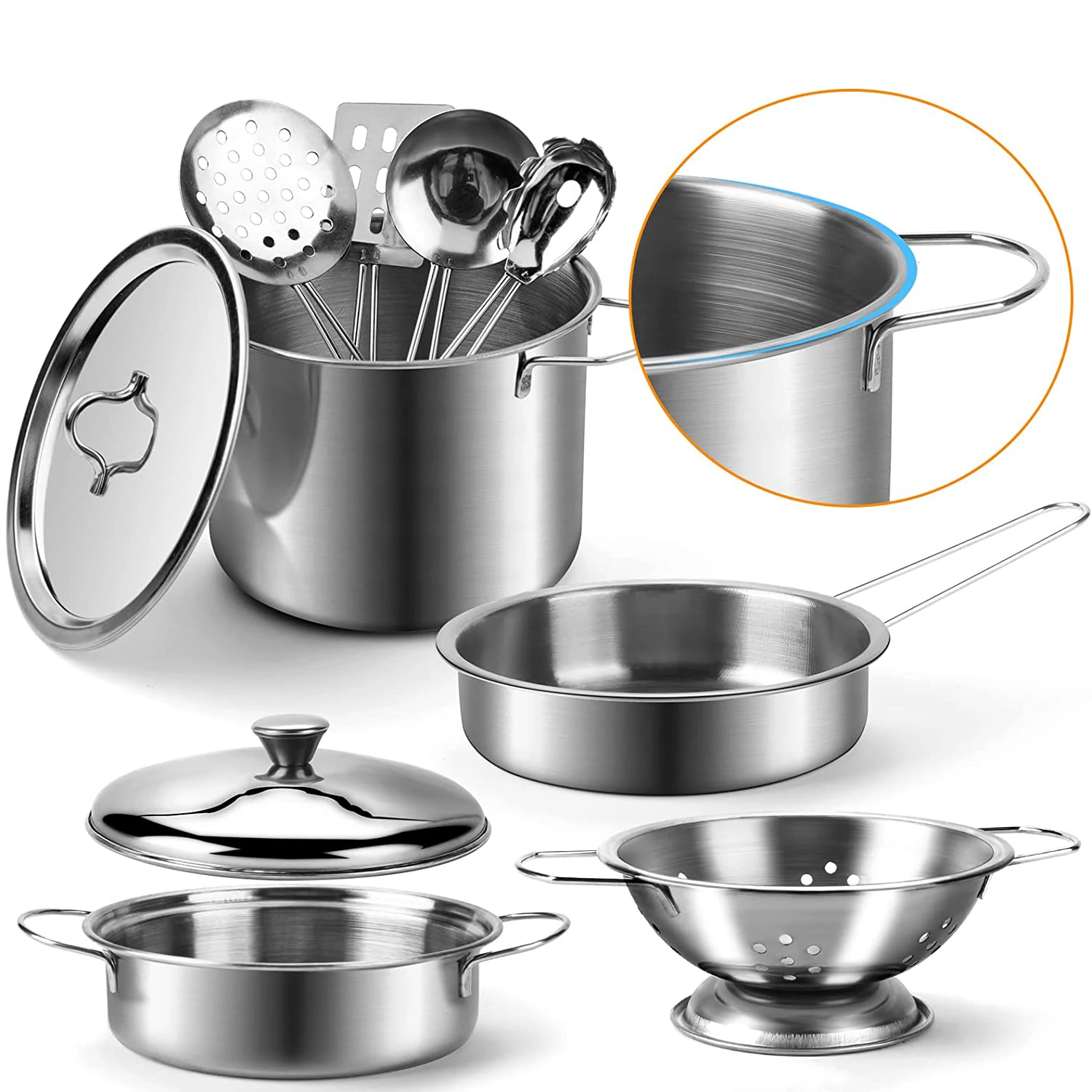 Juego de utensilios de cocina de acero inoxidable para niños, juego de utensilios de cocina, Mini juego de cocina, pala, hojalata, juguete de cocina para niños