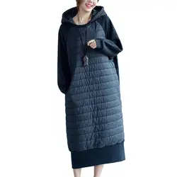 Parkas largas con capucha para mujer, abrigo informal holgado de gran tamaño, de retales, para otoño e invierno, 2023