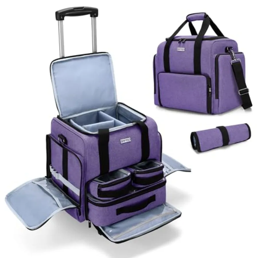 Rolling Makeup Case with 3 Removable Pouches and 1 Makeup Brush Bag, Professional Makeup T