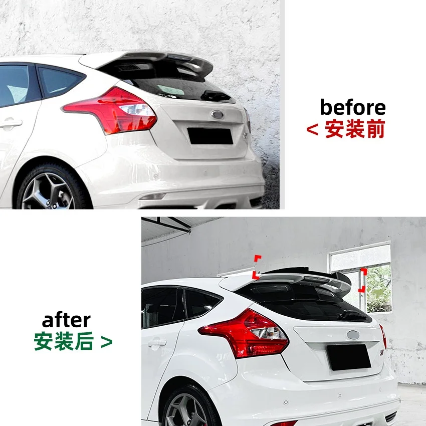 For Ford Focus MK3 ST-Line ST 2011 To 2017 Car Rear Trunk Roof Lip Spoiler Wings By High Quality ABS Gloss Black Carbon Fiber
