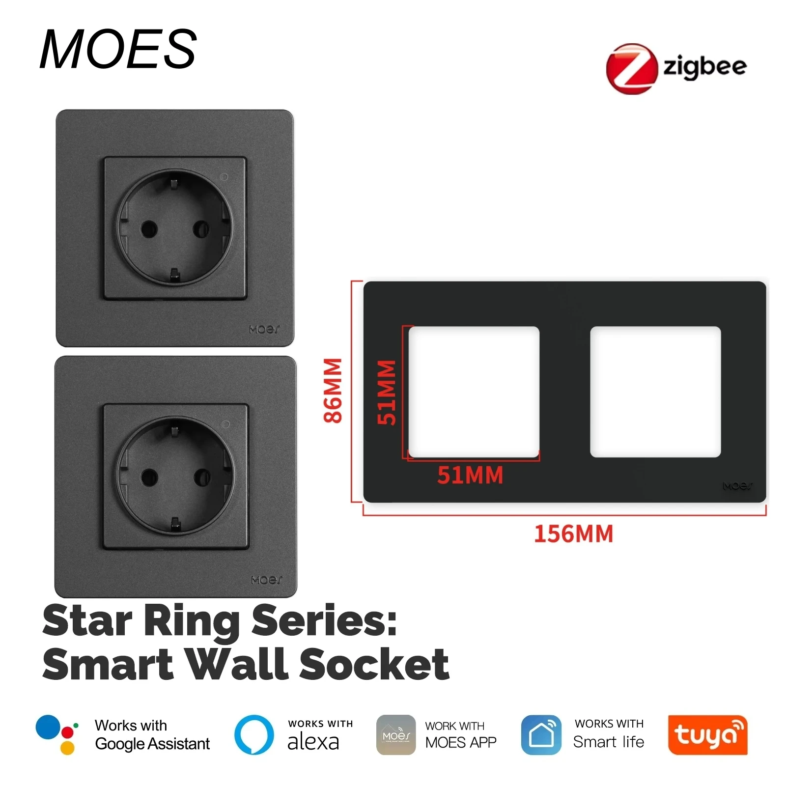 MOES Tuya ZigBee Star Ring Series:Smart Wall Socket EU Embedded Outlet Combination Set with Panel Compatible Alexa Google Home